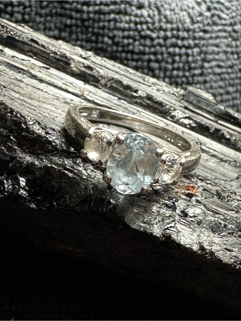 Vintage Solid .925 Sterling Silver Three-Stone Oval Blue Topaz Ring
